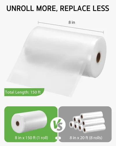 Miniatura 3 de Syntus Bolsas selladoras al vacío de 8 x 150 pies para alimentos con cortador, bolsas selladoras al vacío, sin BPA, de grado comercial resistente