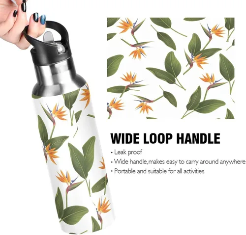 Miniatura 4 de Stainless Steel Vacuum Insulated Water Bottle 20 Oz, BPA-Free Sport Water Bottle for Gym Outdoor Travel School, Orange Flowers Green Leaves