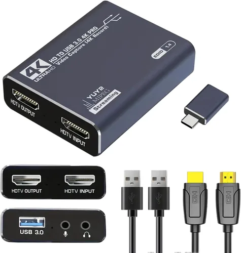 dobestyou Tarjeta de Captura 4K Gris para Transmisión, Grabación y Juegos – Dispositivo de Captura de Video HDMI con USB 3.0, 1080p 60fps, Sin