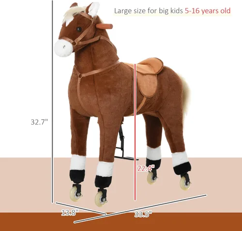 Miniatura 7 de Qaba Caballo caminante para niños con ruedas fáciles de rodar, cuerpo suave y abrazable y un tamaño grande para niños de 5 a 16 años
