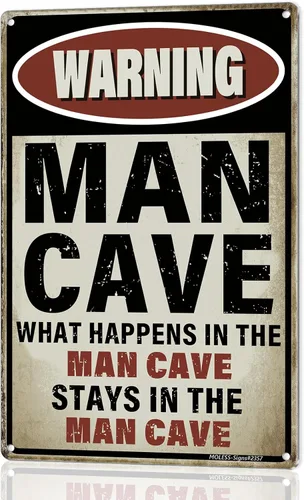 Letreros de decoración de cueva de hombre vintage – MAN CAVE RULES | Letrero de metal de 12 x 8 pulgadas para decoración de pared de cueva, garaje o
