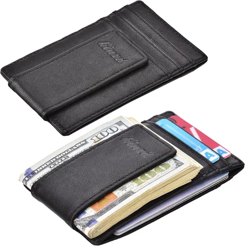Miniatura 2 de kinzd Clip para dinero, billetera de bolsillo frontal, cartera delgada de cuero con bloqueo RFID fuerte imán