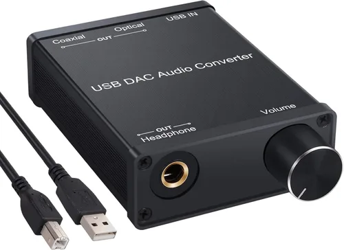 LiNKFOR Amplificador USB DAC y auriculares, coaxial/óptico/salida de auriculares de 0.250 in, USB a coaxial S/PDIF convertidor digital a analógico