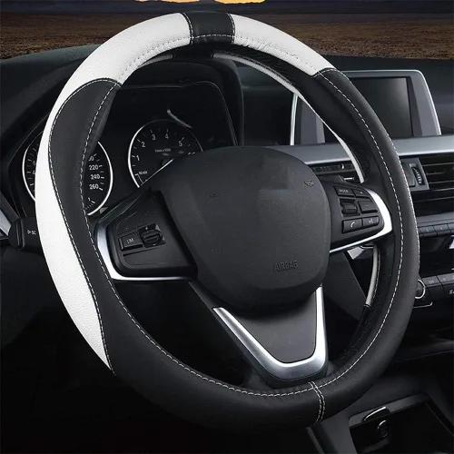 Miniatura 12 de Funda de cuero para volante, duradera, transpirable, antideslizante, cómoda, universal de 15 pulgadas/38 cm para automóvil, camioneta, SUV, Jeep