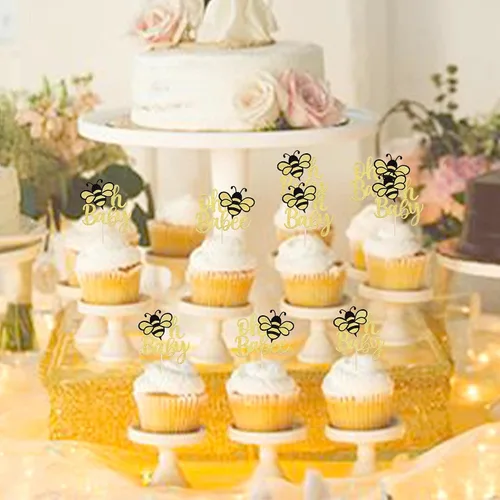 Miniatura 2 de Rsstarxi Paquete de 36 adornos para cupcakes Bee Oh Babee con purpurina Bumble Bee Oh Baby para cupcakes, decoración de pasteles de baby shower