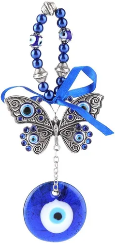 Miniatura 8 de Adorno colgante de ojo turco de la suerte, ojo turco con mariposa, amuleto turco contra el mal de ojo, llavero colgante para auto y hogar