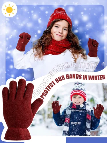 Miniatura 6 de SATINIOR 3 pares de guantes de invierno de forro polar para niños y niñas, guantes cálidos para niños y niñas, suministros de actividades al aire