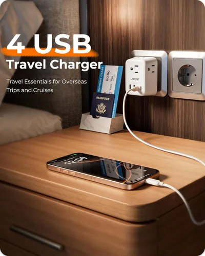 Miniatura 4 de LENCENT Paquete de 2 Adaptadores de Enchufe de Viaje Europeos, Adaptador de Enchufe Plegable de Estados Unidos a Europa con 4 Tomas, Adaptador