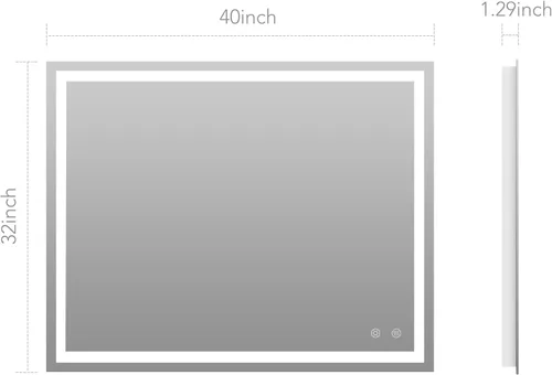 Espejo LED de 40 x 32 pulgadas con luz de 3 colores, rectangular, regulable y antivaho y marco de aluminio, espejo decorativo sin cobre para baño,
