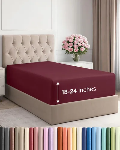 Miniatura 26 de Sábana bajera ajustable extra profunda tamaño completo – Sábana bajera individual de lujo para hotel únicamente – Se adapta fácilmente a colchones