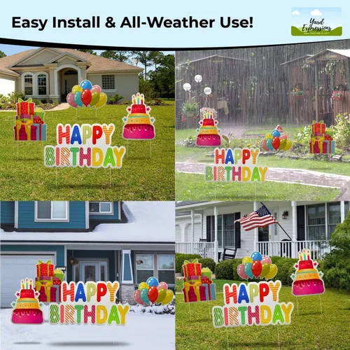 Miniatura 7 de Yard Expressions - Letrero de feliz cumpleaños con estacas para el patio, fácil de instalar, letrero grande de cumpleaños impermeable de 16
