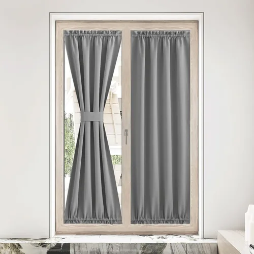 Miniatura 96 de NICETOWN Cortinas opacas unicolor con aislamiento térmico para puerta francesa, granja, oscurecimiento de habitación, puertas y ventanas de Marrón