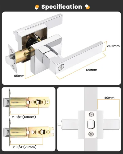 Miniatura 7 de Gobrico Manijas de puerta de privacidad con roseta cuadrada, paquete de 10 cerraduras de cama/baño en cromo pulido para puerta interior Cromado