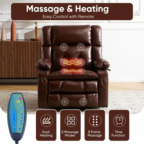 Miniatura 3 de Silla reclinable de elevación eléctrica de doble motor para personas mayores con masaje y calor, silla elevadora de gran tamaño con almacenamiento