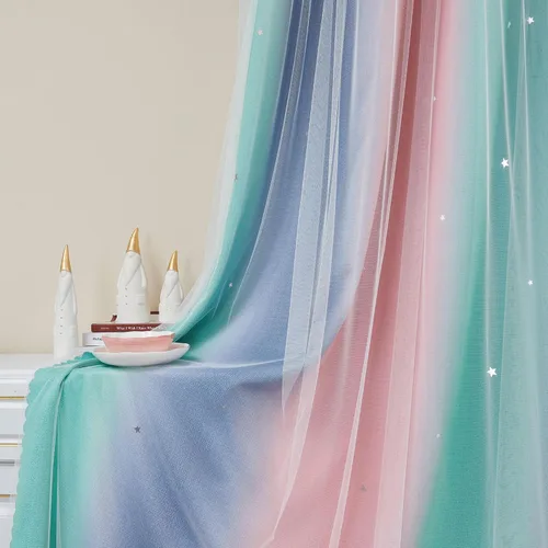 Miniatura 41 de XiDi Cortinas opacas con estrellas para habitaciones de niños, cortinas verdes para ventana de dormitorio de niños, azul y gris, 52 pulgadas de Azul