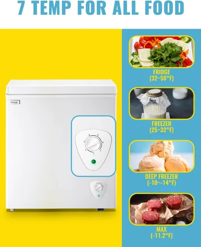 Miniatura 5 de WANAI Congelador de pecho pequeño con cesta de almacenamiento extraíble, puerta superior, compacto, 7 engranajes, control de temperatura