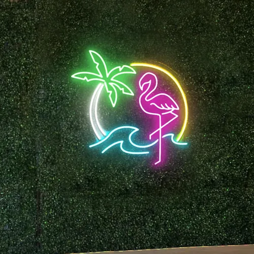 Miniatura 3 de Letrero de neón con diseño de flamenco y puesta de sol de 16 pulgadas para decoración de pared, flamenco rosa para fiesta, hogar, vacaciones, bar