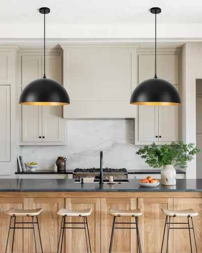 Miniatura 5 de Luces colgantes negras de 15.7 pulgadas para isla de cocina, lámpara colgante industrial grande dorada para interiores, para comedor, dormitorio