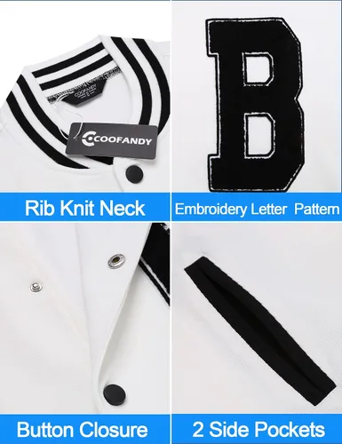 Miniatura 5 de COOFANDY Chaqueta Varsity para hombre, ajuste regular, casual, letterman, béisbol, bomber