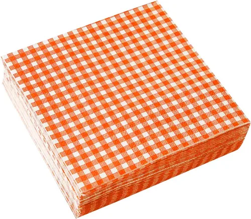 Miniatura 4 de Gatherfun Servilletas de papel desechables de 3 capas de color naranja y blanco para cena, picnic, fiesta de cumpleaños
