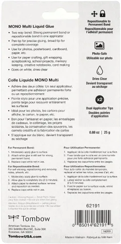 Miniatura 9 de Tombow 62191 MONO - Pegamento multilíquido, 0.88 onzas, 1 paquete. Pegamento multiusos con dispensador de doble punta para una aplicación