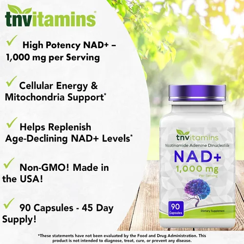 Miniatura 3 de tnvitamins Suplemento NAD+ de 1,000 mg por porción - 90 unidades Cápsulas NAD de alta potencia Dinucleótido de adenina de nicotinamida Apoyo
