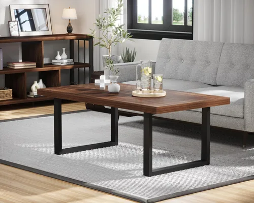 Miniatura 8 de Mesa de café IBF negra, mesa de centro minimalista industrial de madera, mesa moderna y simple rectangular para sala de estar, mesa de café y cóctel