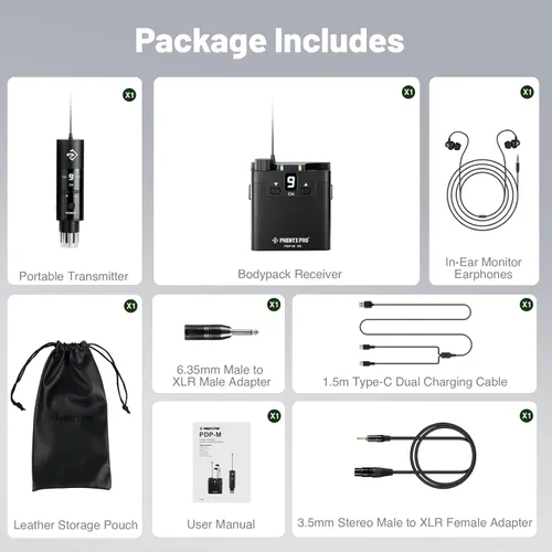 Miniatura 9 de Phenyx Pro Sistema de Monitor Inalámbrico UHF In-Ear, Sistema IEM Profesional con Monitoreo Estéreo, 16 Frecuencias, Rango de 200 pies, Transmisor