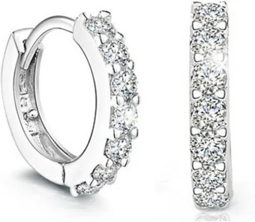 Hoop Earrings,Fashion Cubic Zirconia Hoop Earrings,Silver Plated Round CZ Huggie Hoops Small Hoop Earrings for Women Girls