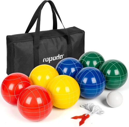 ropoda Juego de bolas de bochas de 3.937 in, tamaño y peso regulables con 8 bolas de resina, palino de 1.969 in, bolsa de transporte, cuerda de