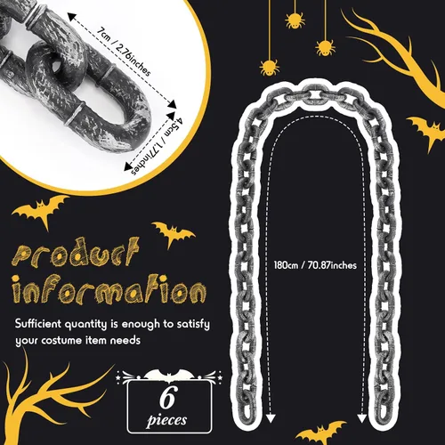 Miniatura 3 de Liliful 3 cadenas de Halloween de plástico falsos eslabones de cadena de 6 pies cadena de prisión de plástico para fiesta de Halloween, accesorios