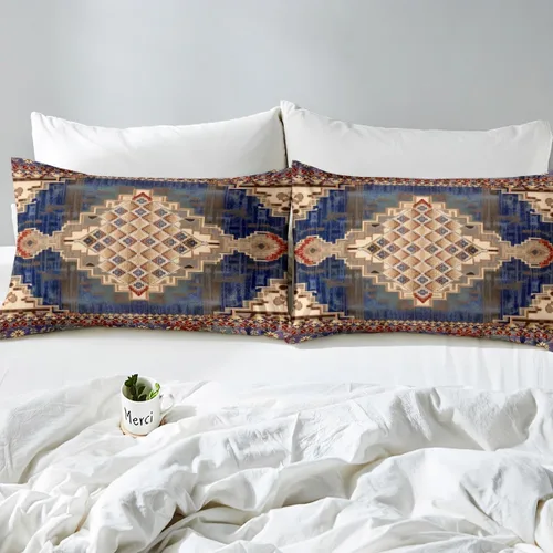 Miniatura 5 de Juego de funda de edredón persa individual, juego de ropa de cama exótica bohemio, azul, amarillo, degradado, rojo, floral, bohemio, tribal, encaje