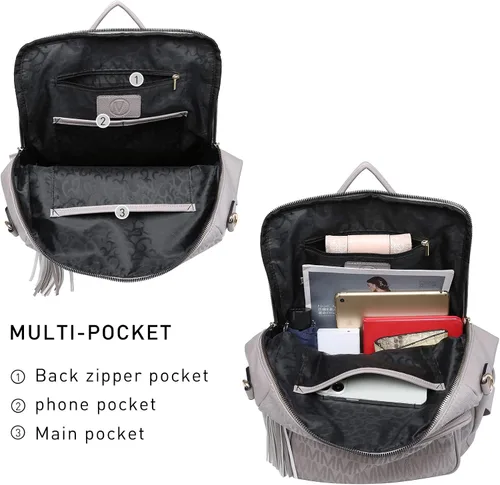 Miniatura 10 de MKP COLLECTION Mochila de moda para mujer, bolsa convertible grande para mujer, mochila de viaje, bolsa de hombro, juego de 2 piezas con borla, Beige