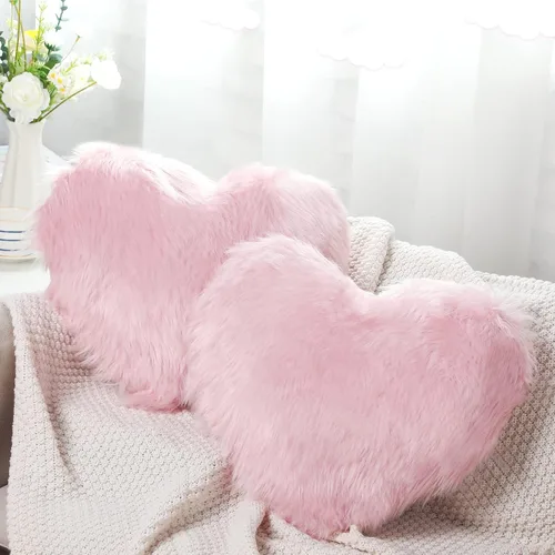 Miniatura 10 de Enhon 2 almohadas esponjosas de corazón de piel sintética en forma de corazón, almohadas de felpa suaves de 20 x 15.7 pulgadas, almohadas con Blanco