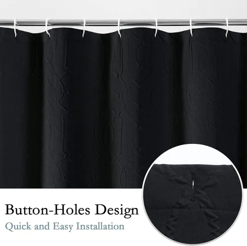 Miniatura 4 de Gibelle Cortina de ducha negra para baño, juego de cortina de ducha de tela texturizada geométrica en relieve 3D con ganchos, diseño moderno