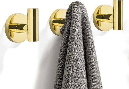 Miniatura 7 de TUNNY Paquete de 3 ganchos redondos para toallas de baño, color dorado champán para batas y abrigos para baño y dormitorio