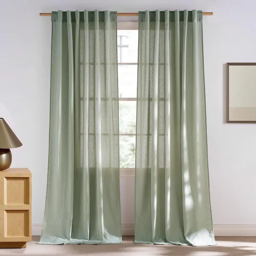 Miniatura 77 de NICETOWN Cortinas de lino grueso para dormitorio, privacidad añadida, bolsillo para barra y pestaña trasera, no se transparentan, mezcla de lino