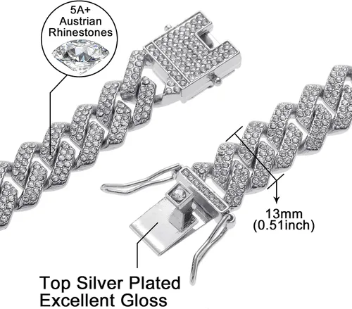 Miniatura 4 de Saintda Cuban Link Bracelet For Men WomenRose Gold18K Gold PlatedSilver Bracelet13mm8 inches Miami Iced Out Bracelet Hip Hop Bracelets Jewelry