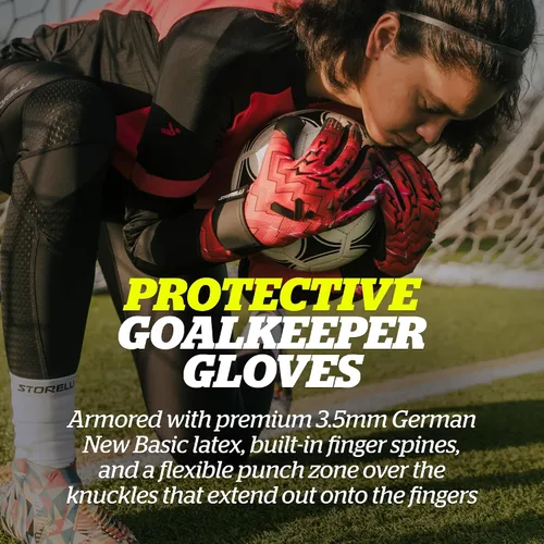 Miniatura 2 de Storelli - Guantes de portero Lightning, protección de mano de alto impacto con 5 espinas de dedo incorporadas, látex alemán New Basic rojo
