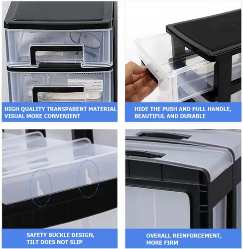 Miniatura 3 de Caja organizadora de cajones de plástico de 3 niveles para escritorio, cosméticos, joyas, suministros de oficina, organización del hogar