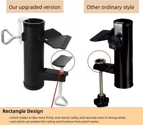 Miniatura 5 de Soporte de abrazadera para paraguas para exteriores, resistente con clip de montaje para sombrilla de patio, color negro