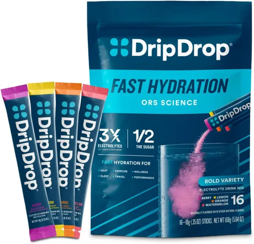 DripDrop ORS - Polvo de electrolitos para alivio rápido de la deshidratación, para entrenamiento, resaca, enfermedad y recuperación después de un