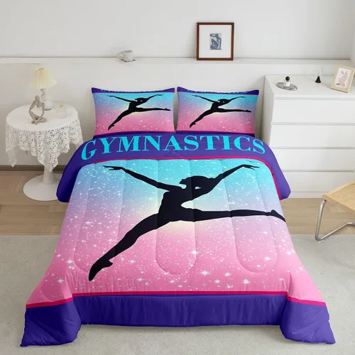 Miniatura 2 de Edredón de gimnasia tamaño individual para niñas, juegos de ropa de cama de cielo estrellado para niños y adolescentes, edredón con temática