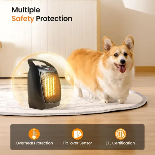 Miniatura 3 de Kismile Calentador de Espacio Eléctrico Pequeño Cerámico, Calentador Portátil con Ventilador para Oficina con Termostato Ajustable y Protección