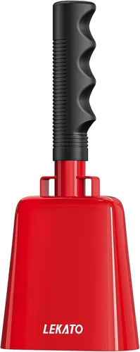 Miniatura 12 de Campana de vaca de acero de 8 pulgadas con asa, paquete de 2 campanas de vaca, fabricantes de ruido para eventos deportivos, campana de mano
