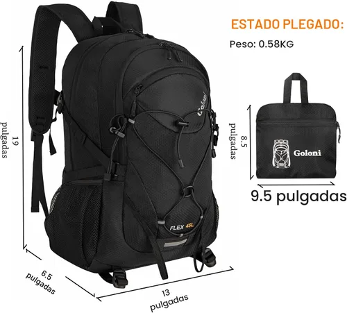 Miniatura 2 de Mochila de senderismo de 45L con cubierta para lluvia, mochila de camping ligera plegable para senderismo, mochila resistente al agua con sistema