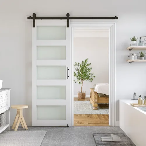 Miniatura 24 de SMARTSTANDARD Puerta de granero de vidrio de 36 x 84 pulgadas con kit de herramientas de 6.6 pies incluido, vidrio de 5 paneles, requiere montaje