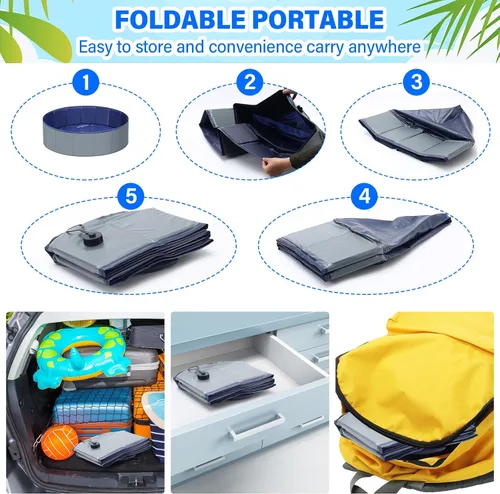 Miniatura 3 de Piscina para perros grandes, piscina para niños, de plástico duro, bañera portátil, plegable para perros antideslizantes