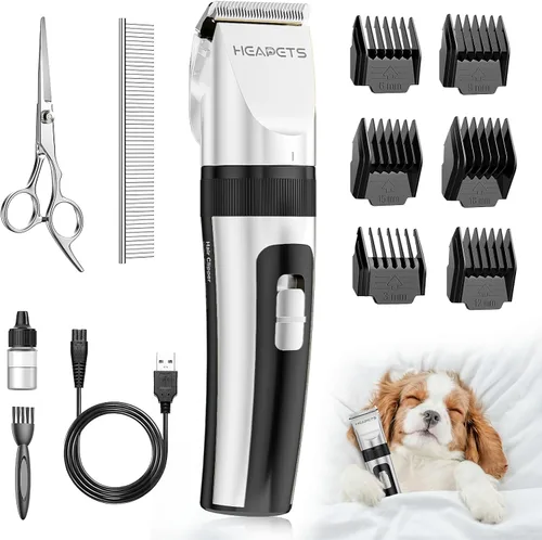 Miniatura 11 de HEAPETS - Cortapelos para perros, de bajo ruido, eléctrico, silencioso, peine ajustable, cortaúñas recargable inalámbrico para perros, gatos y Dorado