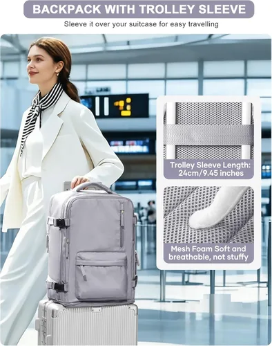 Miniatura 6 de VGCUB - Mochila grande para viaje, trabajo, negocios, mochila para laptop aprobada como equipaje de mano para vuelos, unisex, Gris, X-Grande